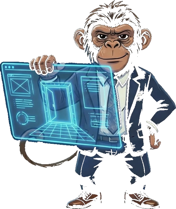 Maskotka kursu Claude Code prezentująca holograficzny portal